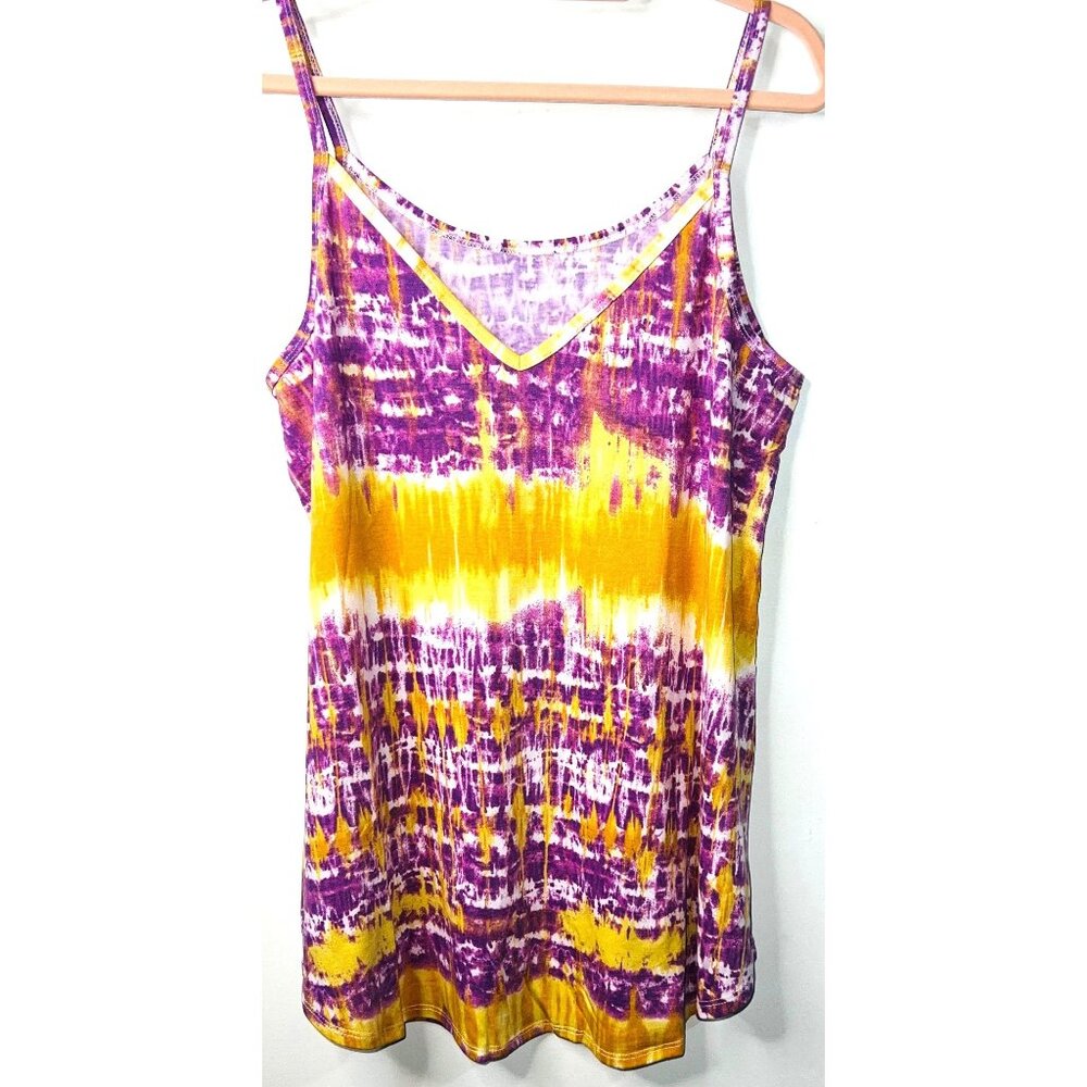 Zenana Tie-Dye Purple & Yellow Sleeveless Tank Top XL Polyester Blend